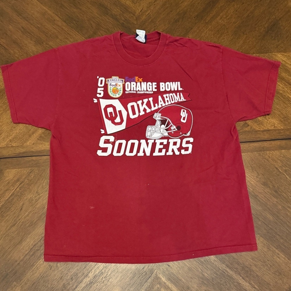 Vintage Oklahoma Sooners 2005 Orange Bowl T-Shirt Mens XL Red‎ OU Football NCAA